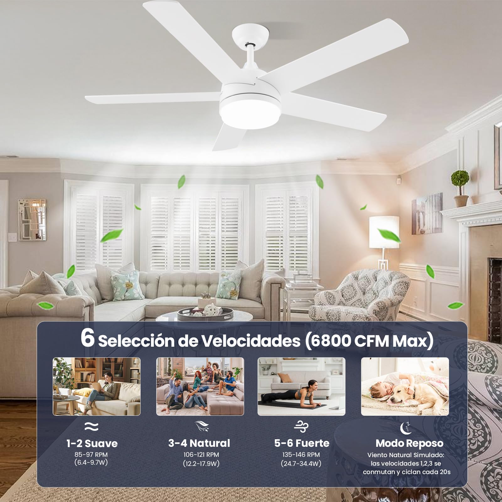 CJOY Ventilador Techo Grande, 152CM Ventilador de Techo con Luz Silencioso