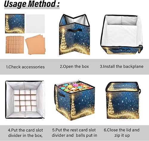 Miniatura 5 de FLildon Caja de almacenamiento de adornos de Navidad con patrón de árbol de Navidad con purpurina, 64 adornos navideños con divisores, 4 bandejas