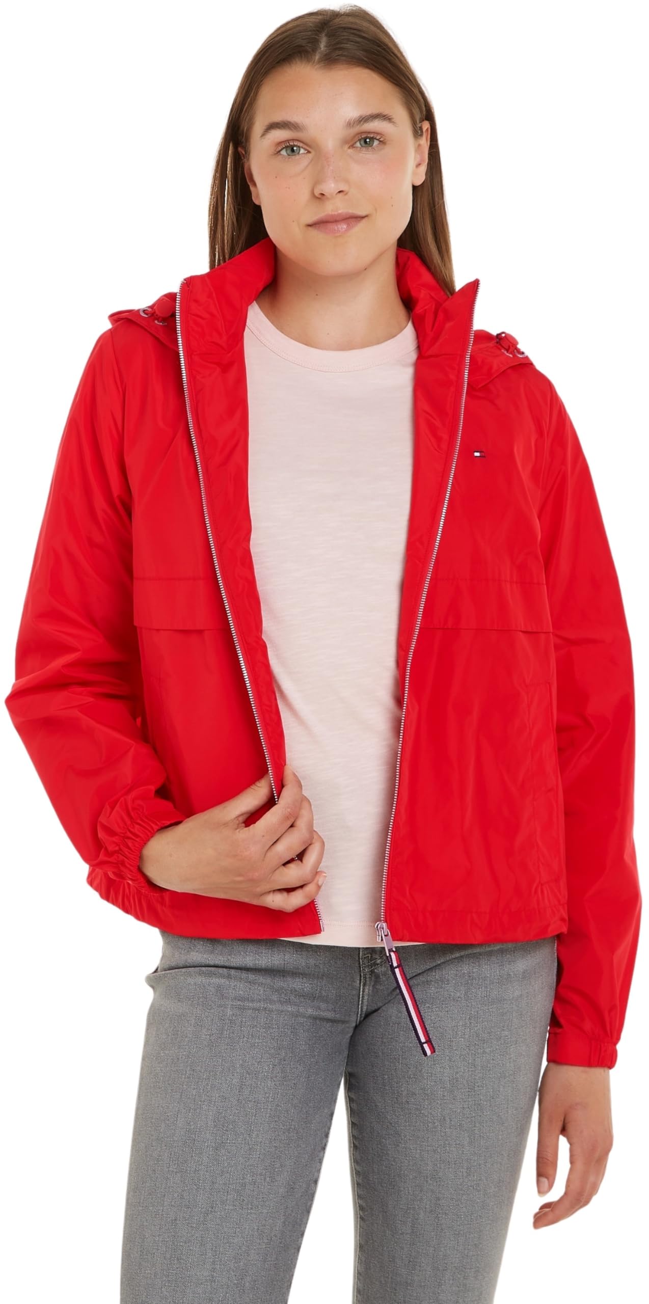 Tommy Hilfiger Women Jacket Windbreaker for Transition Weather, Red (Fierce Red), S