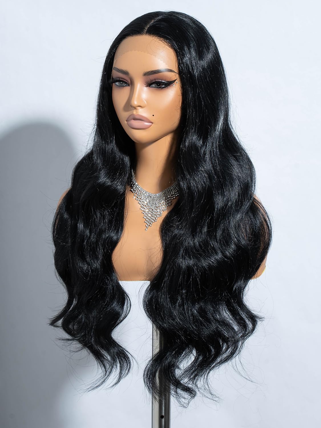 Joedir 13×4 Synthetic Lace Front Wig Free Parting Lace Frontal Wigs With Baby Hair Pre Plucked Synthetic Body Wave wig Glueless Lace Front Wigs for Women Jet Black - Image 2