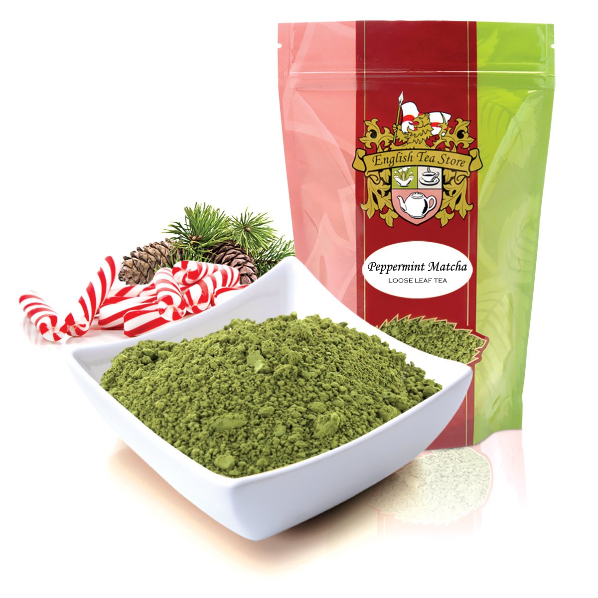 English Tea Store Peppermint Matcha Green Tea Loose Leaf Sampler Size - 1oz Smooth Green Tea Blend with