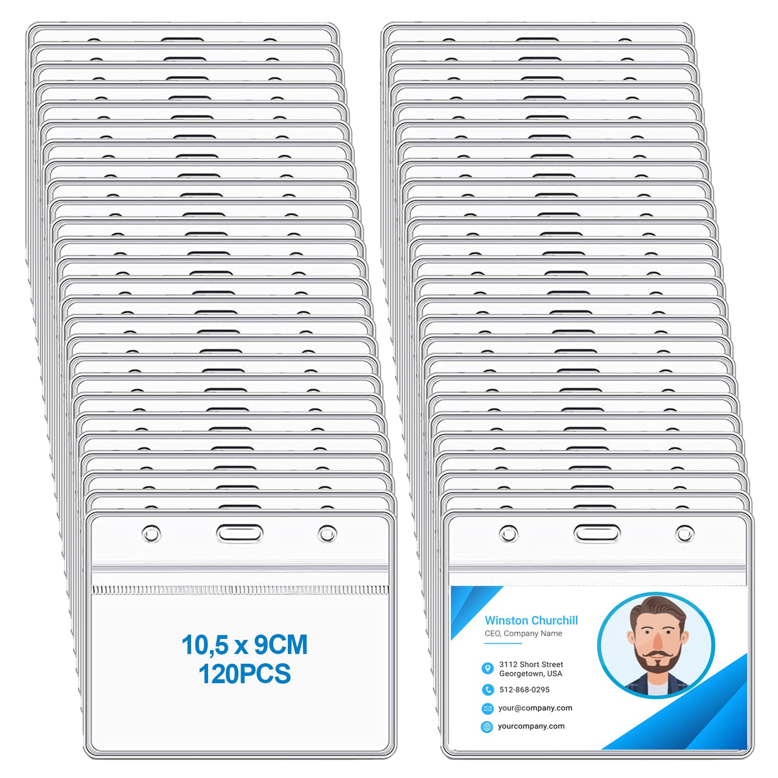 120 Piezas Porta Tarjetas Identificativas,Tarjeteros Horizontal, Impermeable, Nombre Tag Titulares, Titulares de la Tarjeta, Transparente de PVC para Oficina Estudiante Exposición, 10.5x9 cm