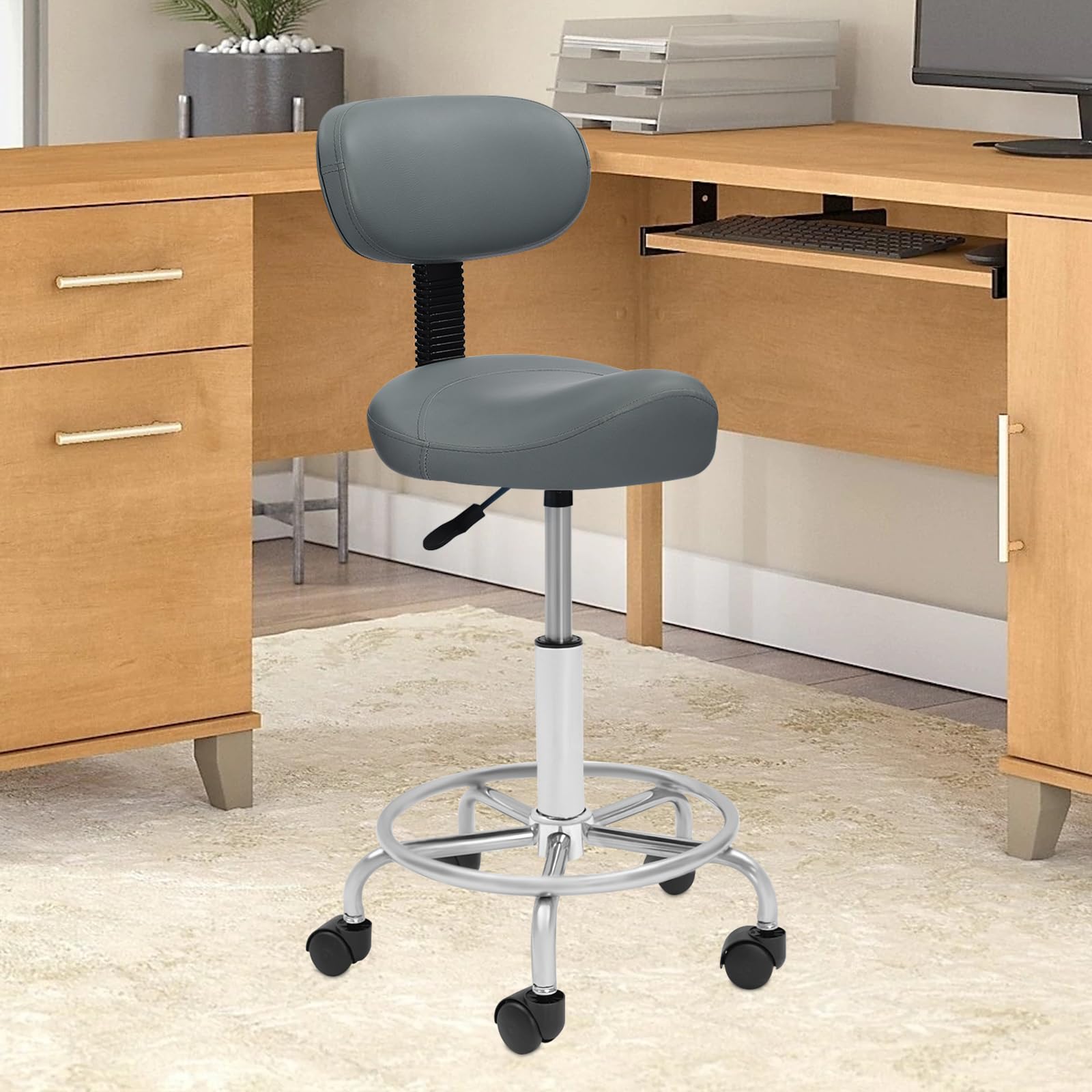 Sgabello da sella ergonomico con schienale, sedia a rotelle Saddle Sgabello Saddle Saddle Sgabello Sollevamento Sella Sgabello da ufficio Spa regolabile in altezza 45-59 cm (grigio)