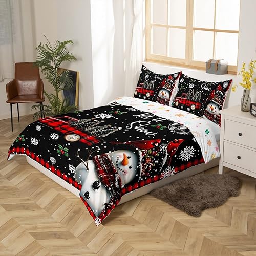 Vista 219 de Juego de funda de edredón rosa de Navidad para niñas, tamaño matrimonial, lindo juego de ropa de cama de dibujos animados de pingüino de Papá Noel