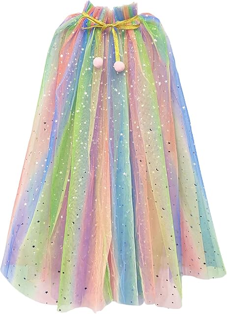 TSHAOUN Princess Cape, Colorfu Princess Cloak for Girls, Glittering Mesh Cape Princess Dress Up Girls' Cape for Cosplay, Princess Theme Party, Birthday Party, Halloween, Carnival