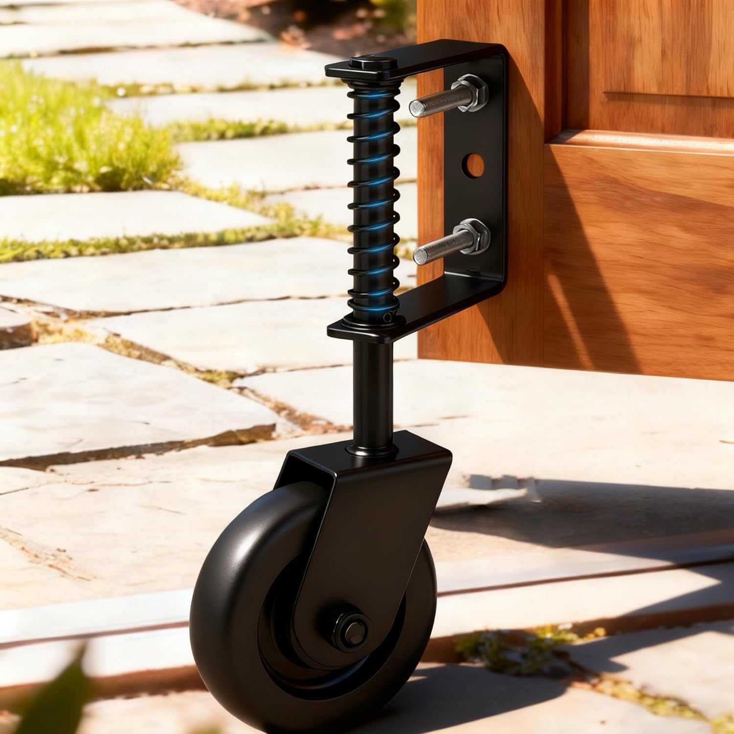 4.3" Heavy Duty Gate Wheel - Spring Loaded Caster with TPR Non-Slip Wheel and Bearings, Corrosion Resistance, Black Gate Casters for Outdoor Wooden/Metal/Fence Gates with 360° Swivel, 2 Pack