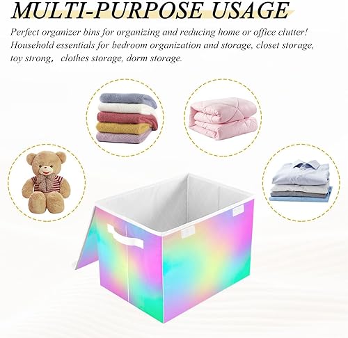 Miniatura 7 de Contenedores de almacenamiento de tela degradado de arcoíris pastel con tapa, caja de almacenamiento para armario, contenedores de almacenamiento