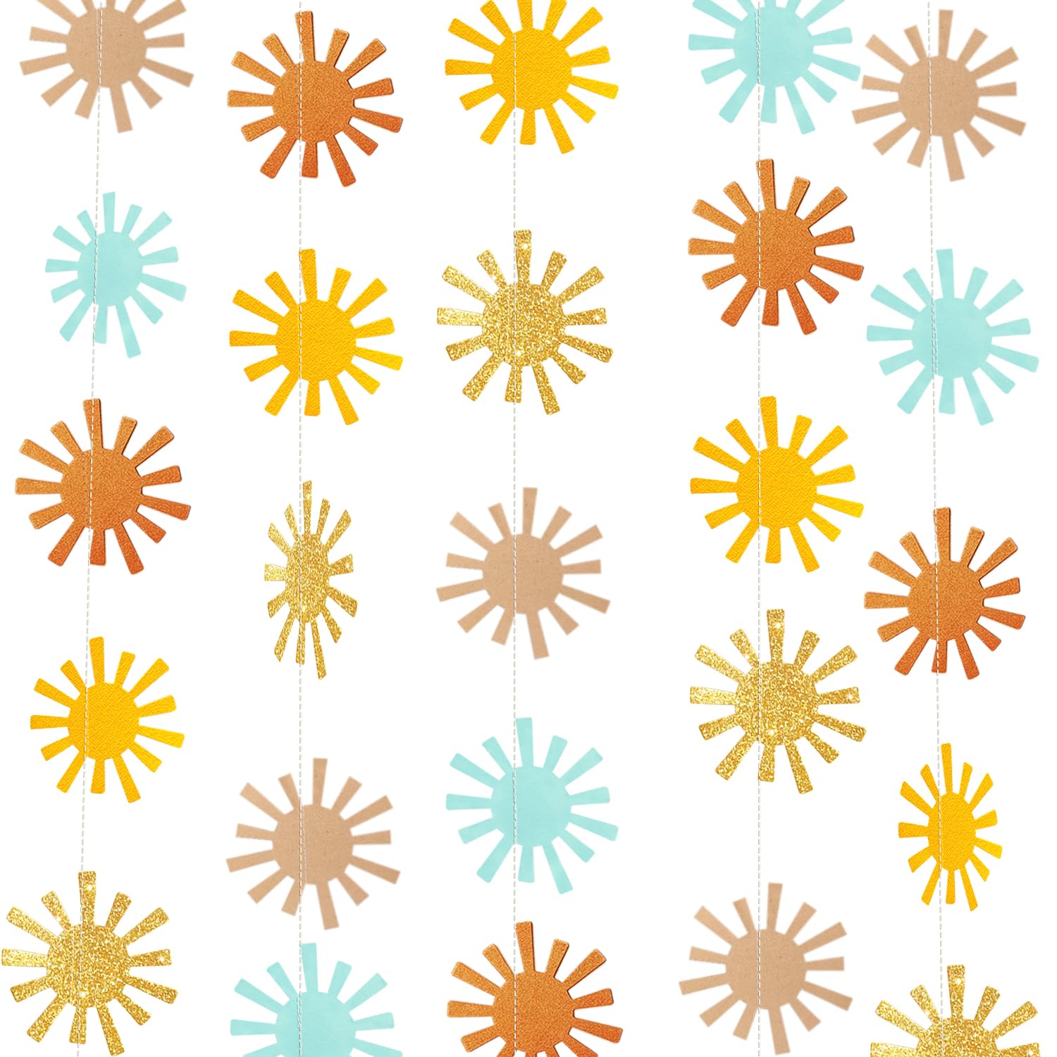 Letjolt2 pcs Brown Blue Sunshine Garland Glitter Sunny Banner Sun Theme Boho Party Supplies Hanging for Baby Shower Birthday Party Wedding Classroom Nursery Decoration