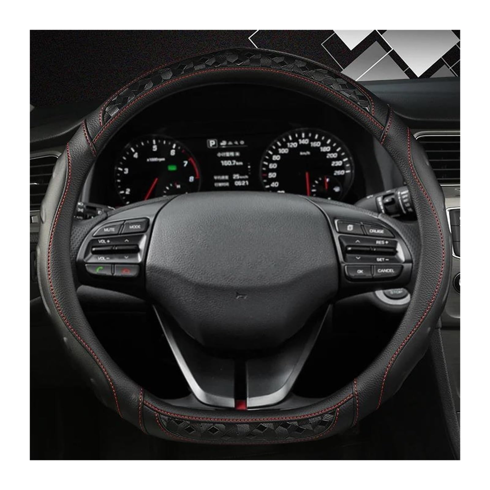 Pokrowiec na kierownicę samochodową 38 cm w kształcie litery O lub D do Hyundai Elantra, Santa Fe, Kona, I40 i Palisade. Czerwony pokrowiec na kierownicę w kształcie litery D.