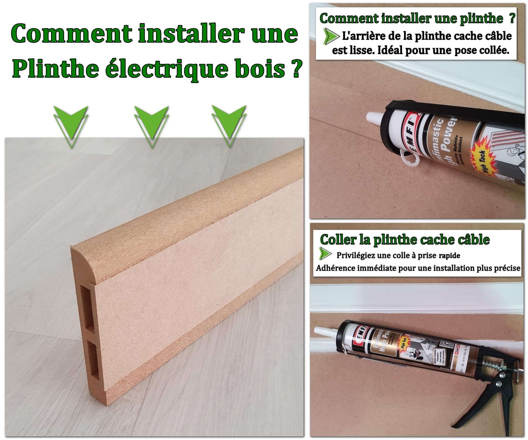 MadeInNature Plinthe électrique bois à peindre, Plinthe Bois MDF Naturel robuste, Plinthe passe câbles facile à poser, hauteur 10.8 cm, Fabrication Française longueur au choix (Naturel, 12 mètres)