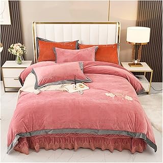 Bed Set 4Pcs Winter Thickened Milk Velvet Bed Duvet Cover Set Double-sided Velvet Coral Velvet Flannel Quilted Bed Sheet Bed Skirt Bedding Comforter Sets ( Color : C3 , Size : 1.8m bed sheet -220x240c