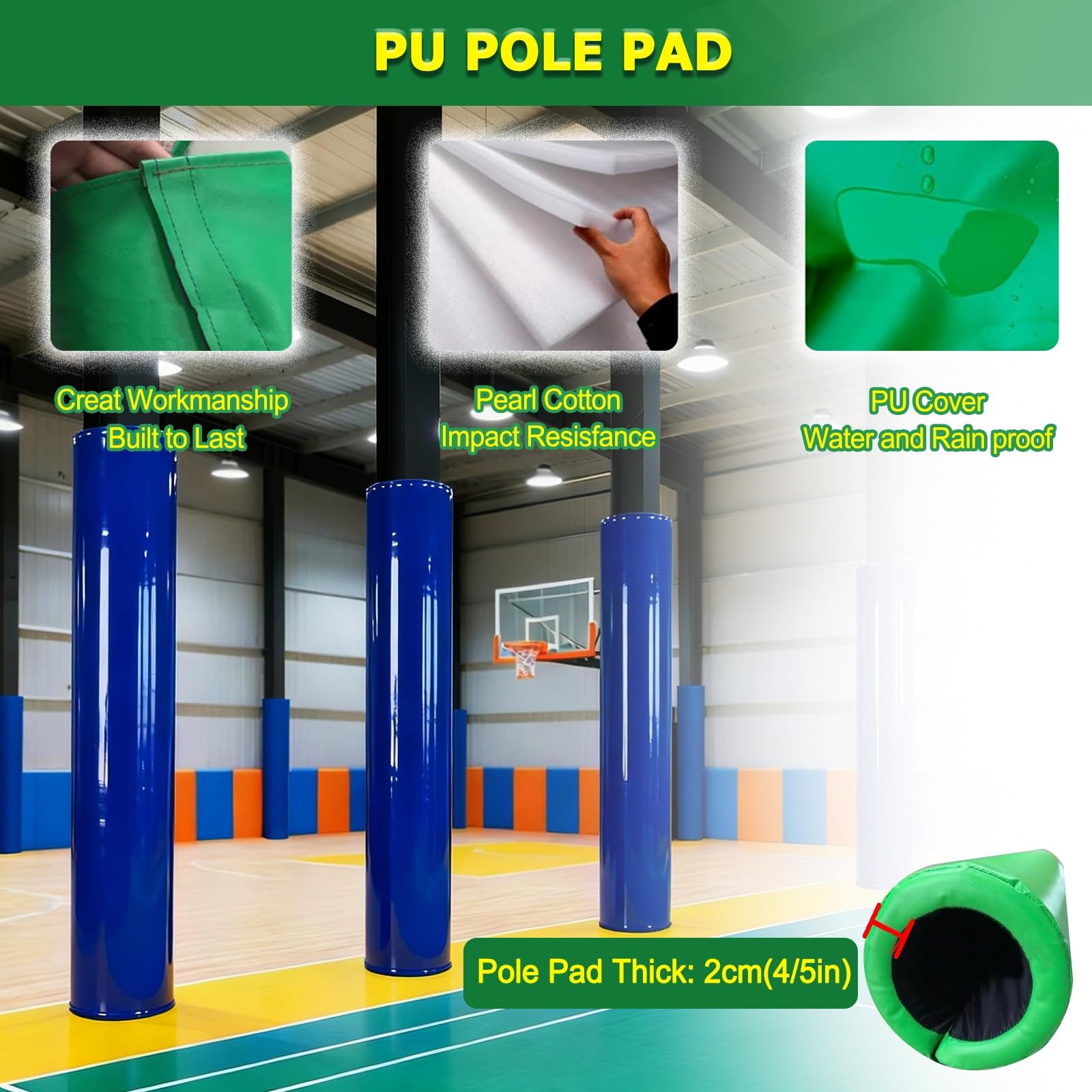 Robuste, wetterbeständige schwarze Stangenpolsterung, 15,2 cm Durchmesser, Basketball-Pfostenschutz für Garage, Hof, Veranda, Fitnessstudio – Polsterung für Sicherheit und Stoßdämpfung