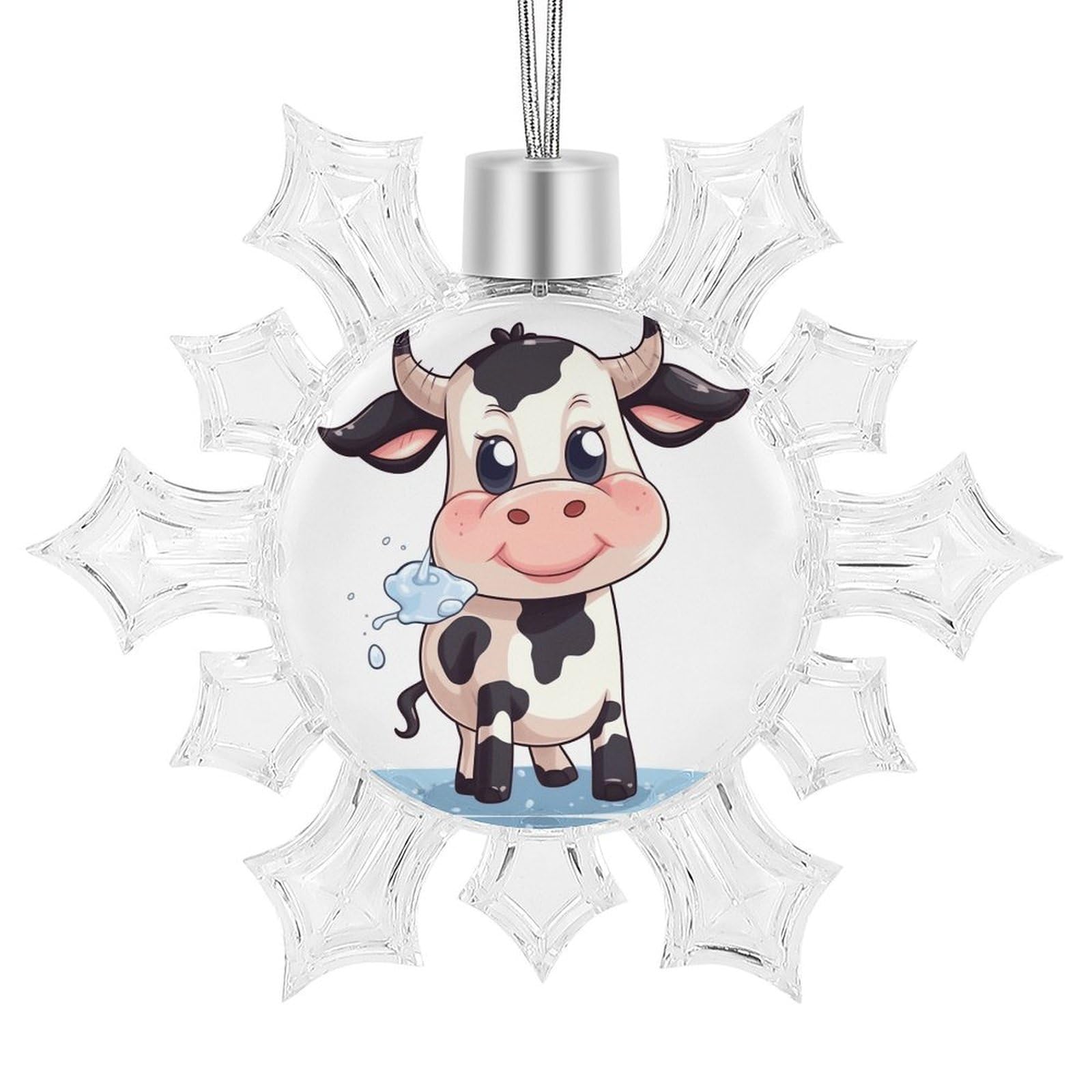 Cartoon Milk Cow Snowflake Ornaments Cute Snowflake Pendant Exquisite Christmas Tree Ornaments for Christmas Weddings New Year Birthday Holiday Celebration