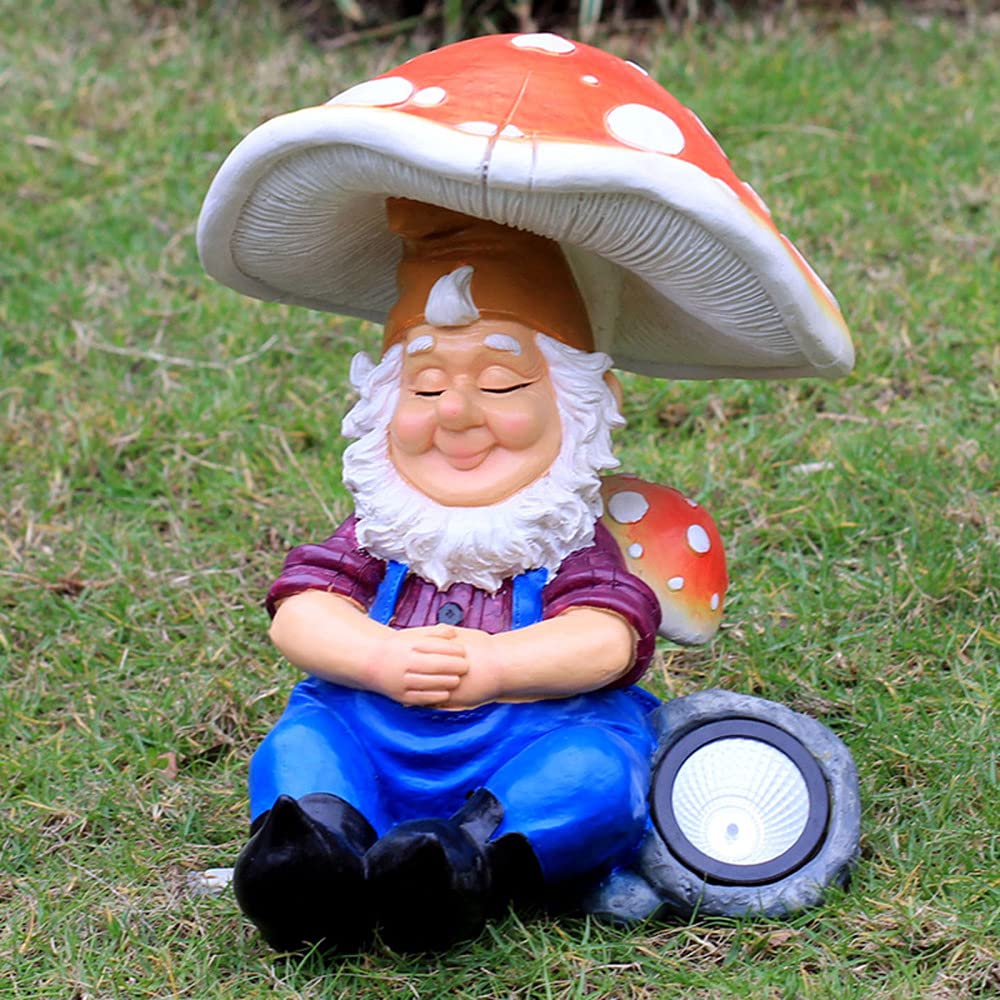 Garden Gnome ogrodowy posąg gnomów na zewnątrz gnomy led słonecznych ozdoby figurki, ręcznie malowane warunkowe, gigantyczne wystrój trawnika Smurf, oświetlenie 8h, b