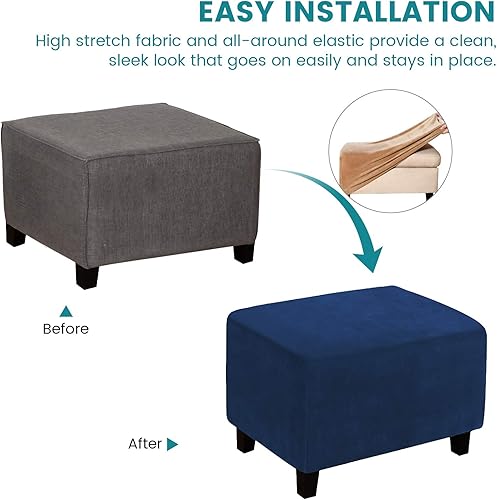 Miniatura 4 de Fundas otomanas cuadradas, funda otomana plegable rectangular y elástica, fundas protectoras para reposapiés cuadrados, fundas protectoras para