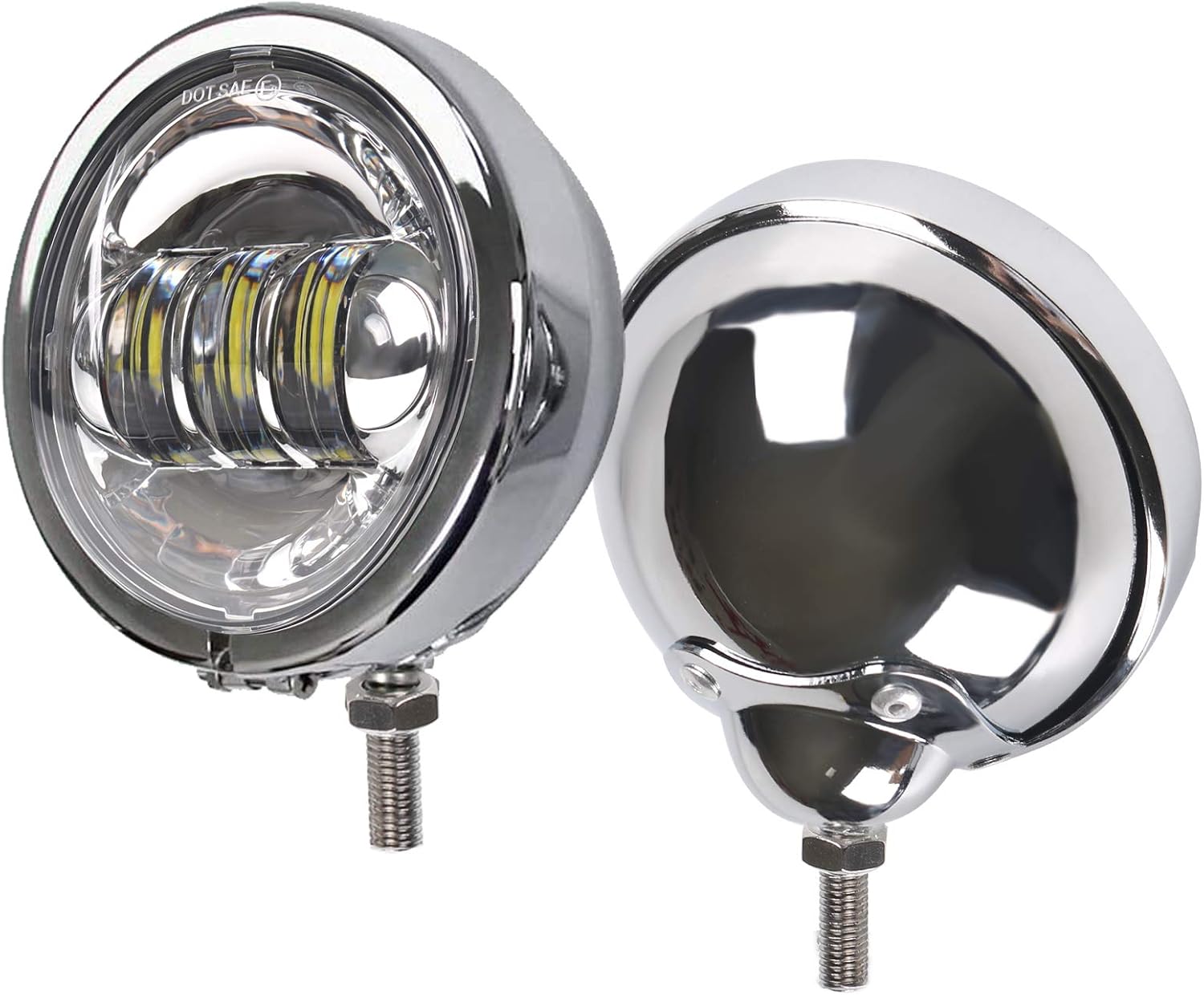 Motorcycle Passing Lights, Chrome 4.5 Inch LED Fog Light with Housing Bucket compatible with Road King Touring Electra Glide Heritage Softail