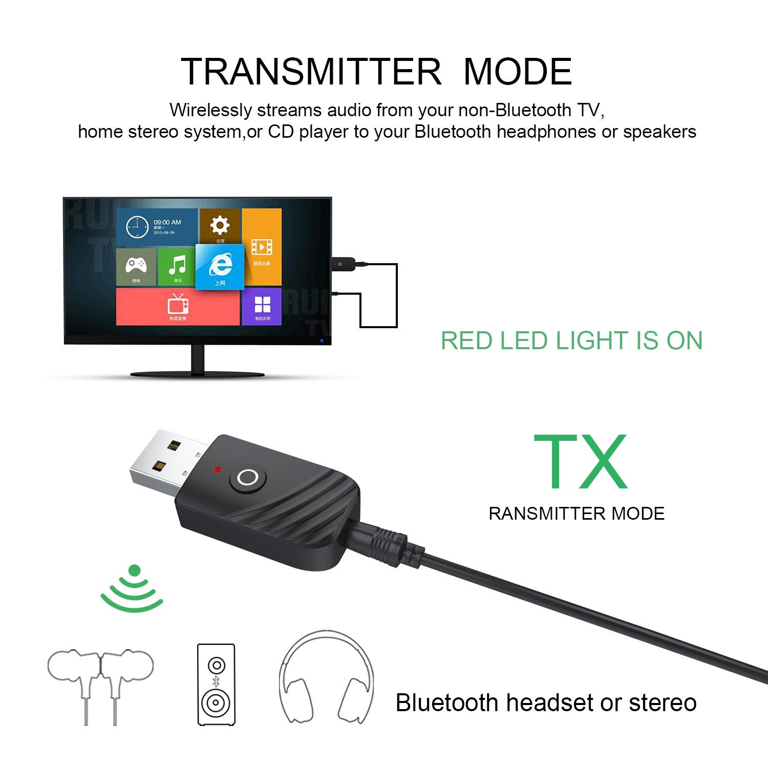 Trasmettitore e ricevitore Bluetooth 3 in 1, 3,5 mm, adattatore USB, Bluetooth, trasmettitore Bluetooth, per TV Home Sound System