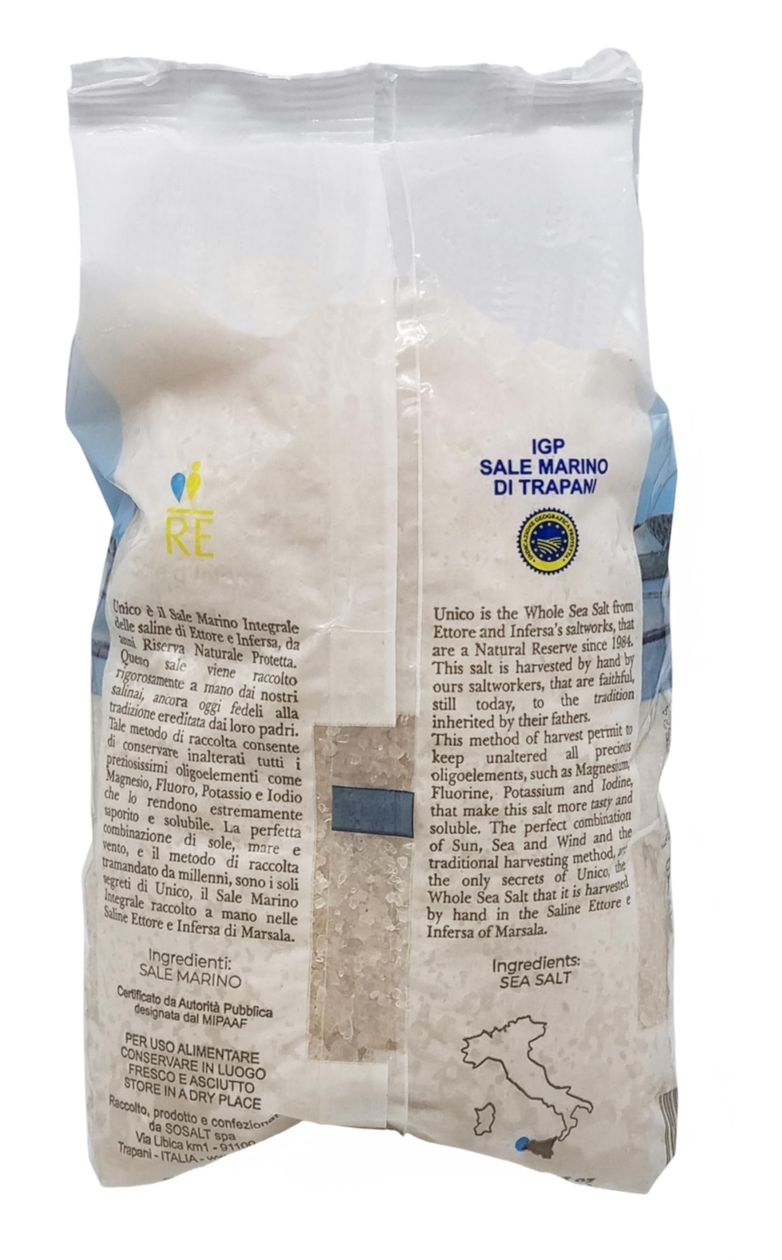 Sicilia Bedda - SALE MARINO DI TRAPANI INTEGRALE - SOSALT - 12 KG (12 Confezioni da 1 KG, UNICO INTEGRALE GROSSO IGP)