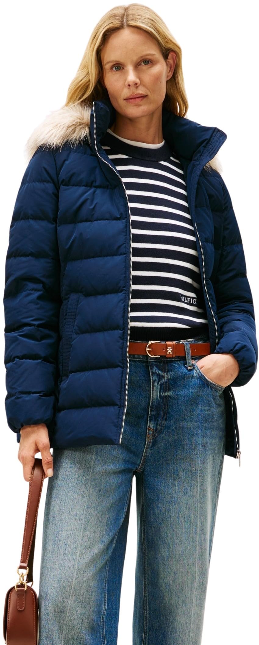 Tommy Hilfiger Mid-Length Padded Jacket With Hood Women's Navy Extra Large