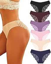 FINETOO Seamless Slips Damen Nahtlose Unterwäsche Spitzen Hipster Frauen Sexy V Waisted Unterhosen Angenehme Panties Passform 6er Pack S-XL