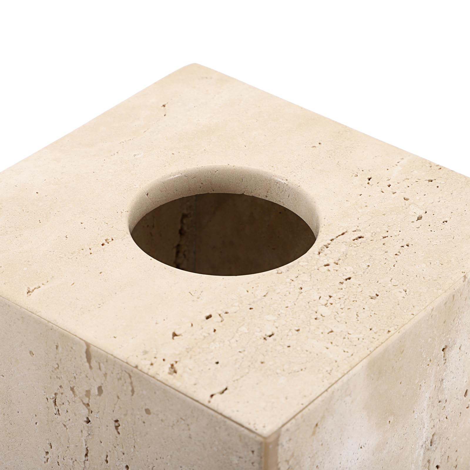 SUMTree Boîte à Mouchoir en Travertin Distributeur Carré, 14x14x15cm | Pas de Fond, antidérapante, élégante, Porte-Papier Décoratif, Pour Salle de Bain, Salon, Chambre, Jardin