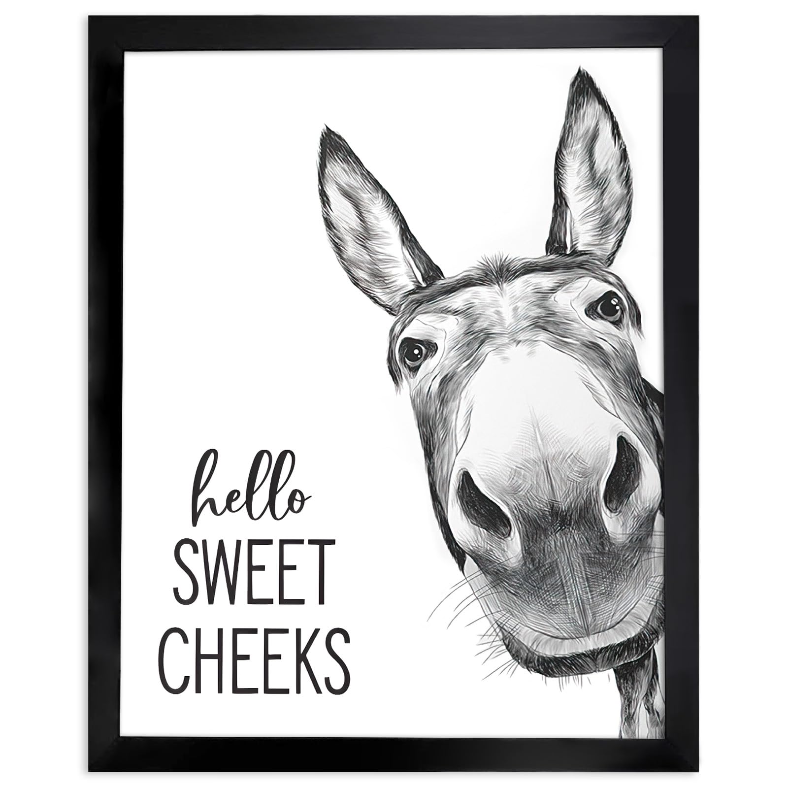 Framed Bathroom Wall Art Black and White Wall Decor,Farmhouse Bathroom Decor Signs Humour Qutoes Donkey Canvas Picture,Retro Funny Wall Art Toilet Restroom Bedroom,8''x10''