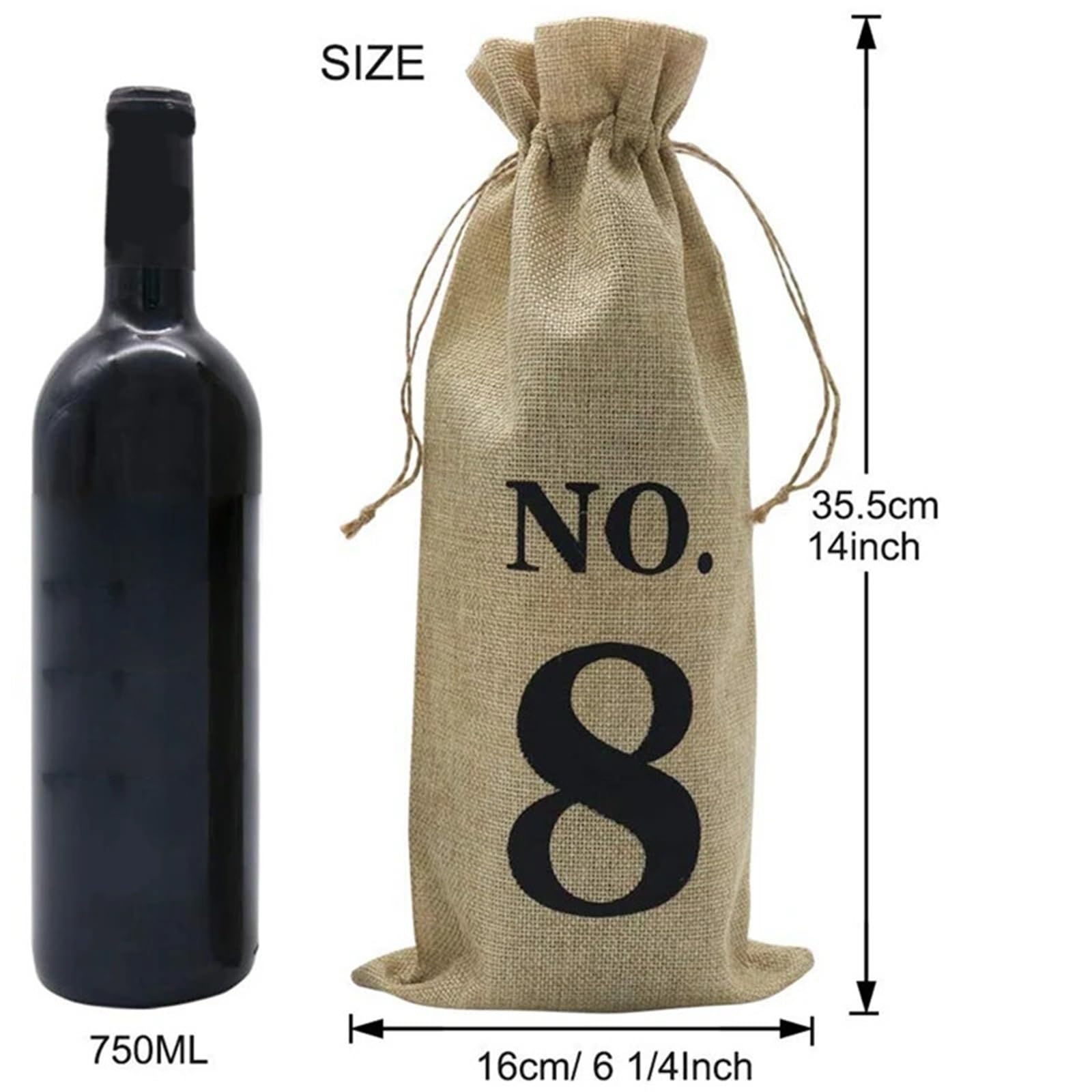 Flaschenträger für Wein 2er-Pack Jute-Weinbeutel mit Kordelzug, 10-teiliges Set für 750-ml-Flaschen, Geschenkaufbewahrung, Farbe2, Einheitsgröße, Ein Stil