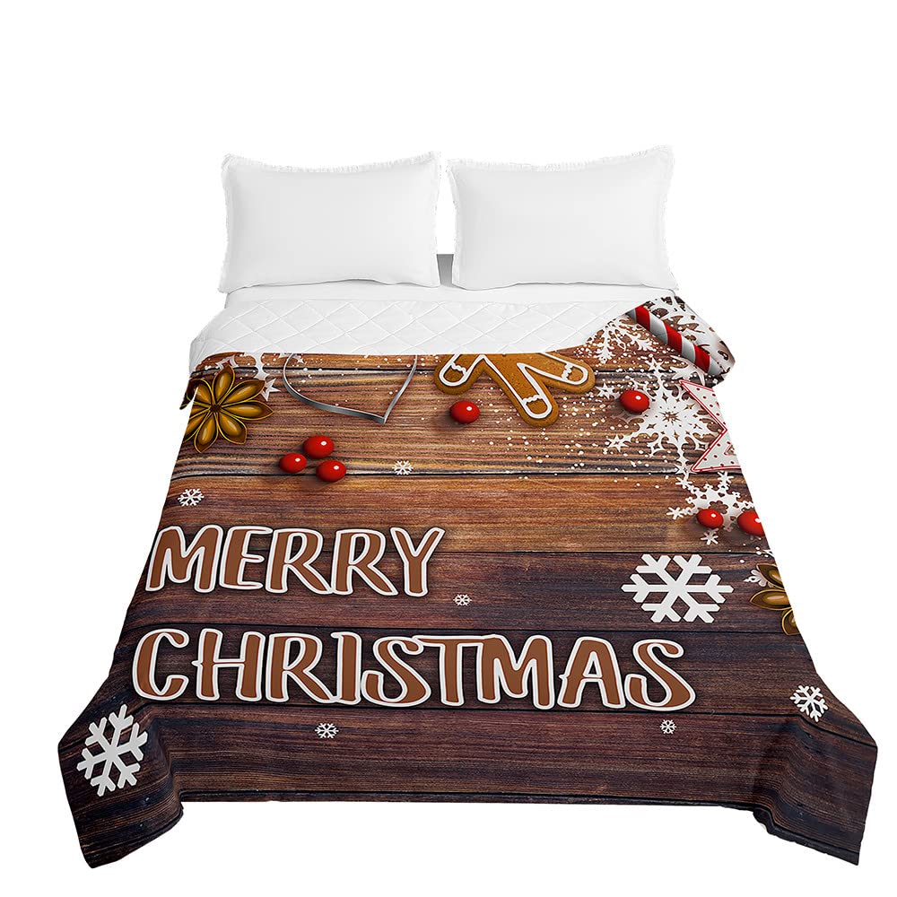 Surwin Snowflake Embossed Christmas Quilted Bedspreads Single Double Super King Bed, 3D Print Bedspread Quilt Bed Throws Blanket Lightweight Coverlet Microfiber All Season Comforter (,200X230cm)