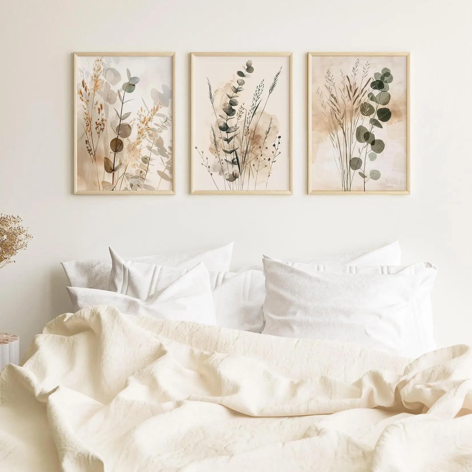 Ltjiajuypd Frameless Botanical Wall Artwork Neutral Minimalist Prints Decor Eucalyptus Triptych Room Wall Art(60X90cm-3Pcs)