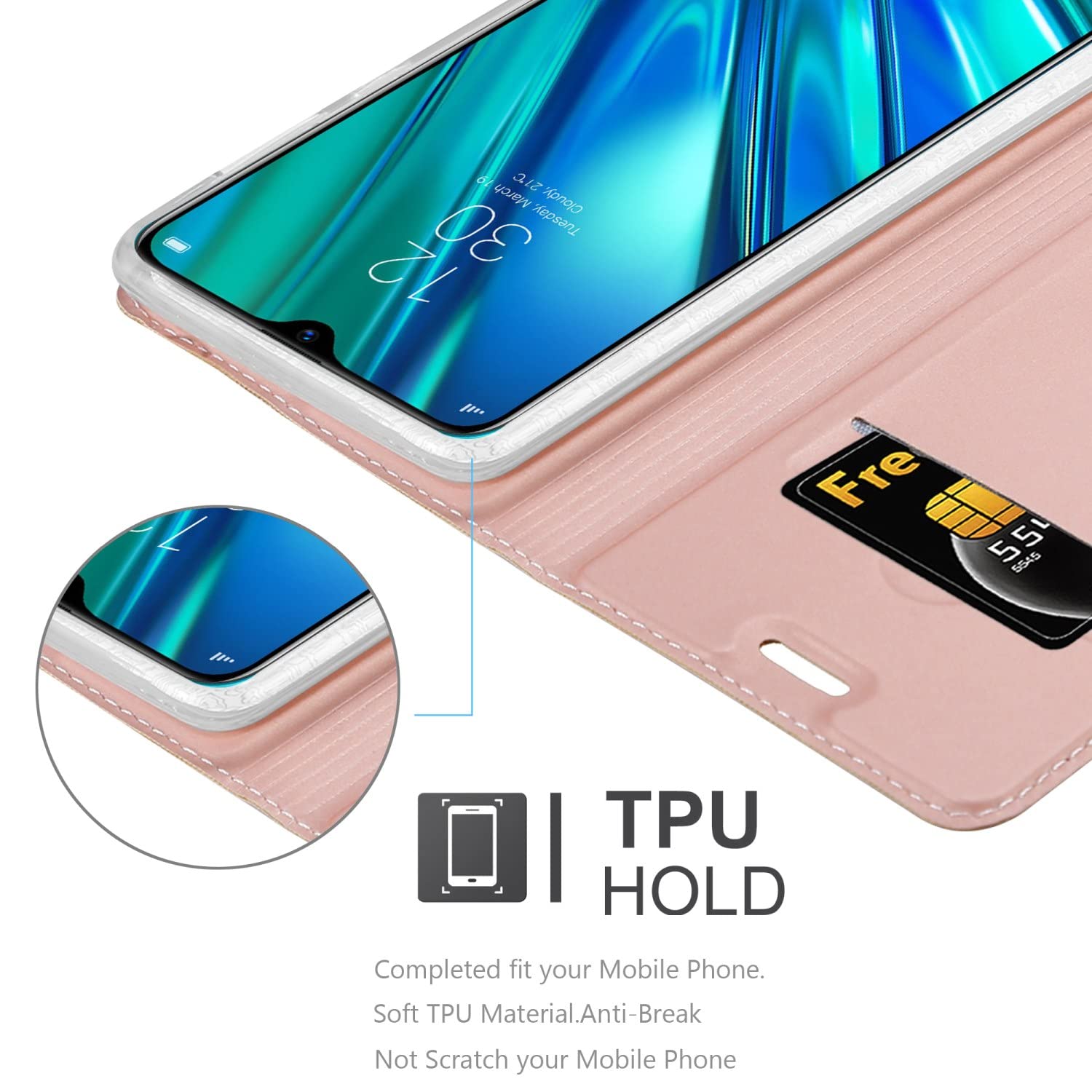 Cadorabo Flip Hülle Für Realme 5 PRO / Realme Q – Kunstleder Mit Standfunktion & Kartenfächern, Schwarz