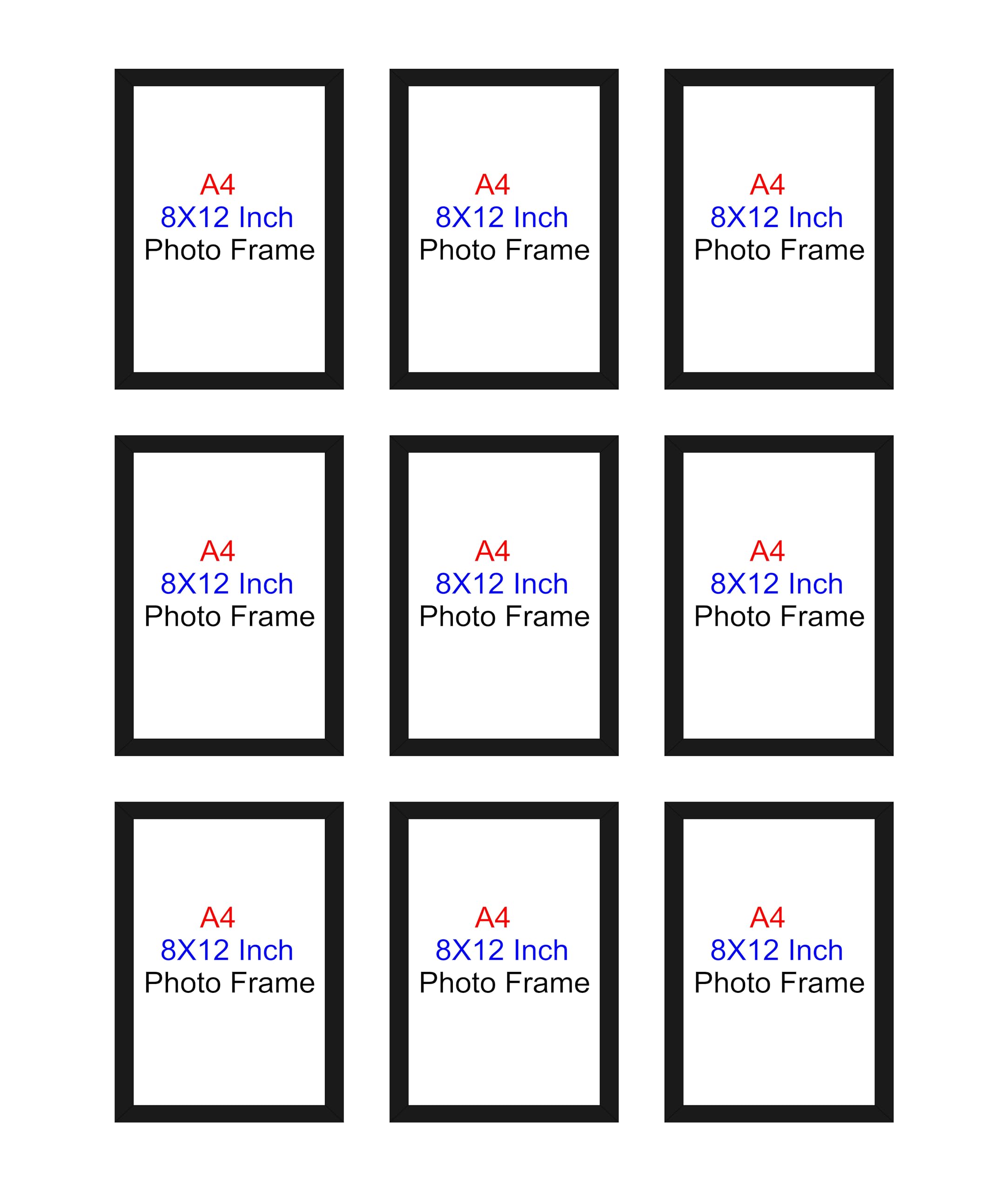 HK PRINTS Photo Frame for Home Office School Decoration Set of 9 A4 Frames Combo for Wall Hanging (8x12 Inch, Synthetic Wood, Plexiglass) F-9