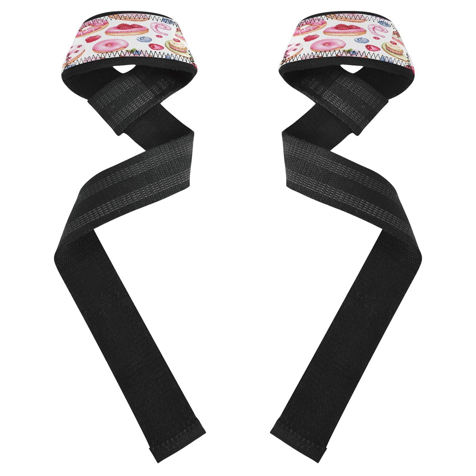 Nander Beautiful Donut Cake Wrist Straps for Weightlifting,Lifting Straps with Neoprene Cushioned Wrist Padded and Anti-Skid Silicone for Strength Training,Bodybuilding,Deadlifting