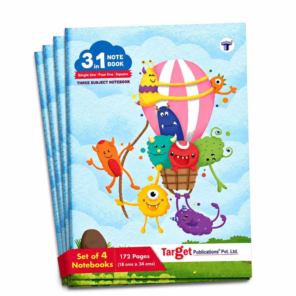 TARGET PUBLICATIONS 3 in 1 /Maths Square 9 MM Single Line Notebook Four Line Notebook-172 Pages 18 x 24 cm Soft Bound57 GSM | Pack of 4-picture-11