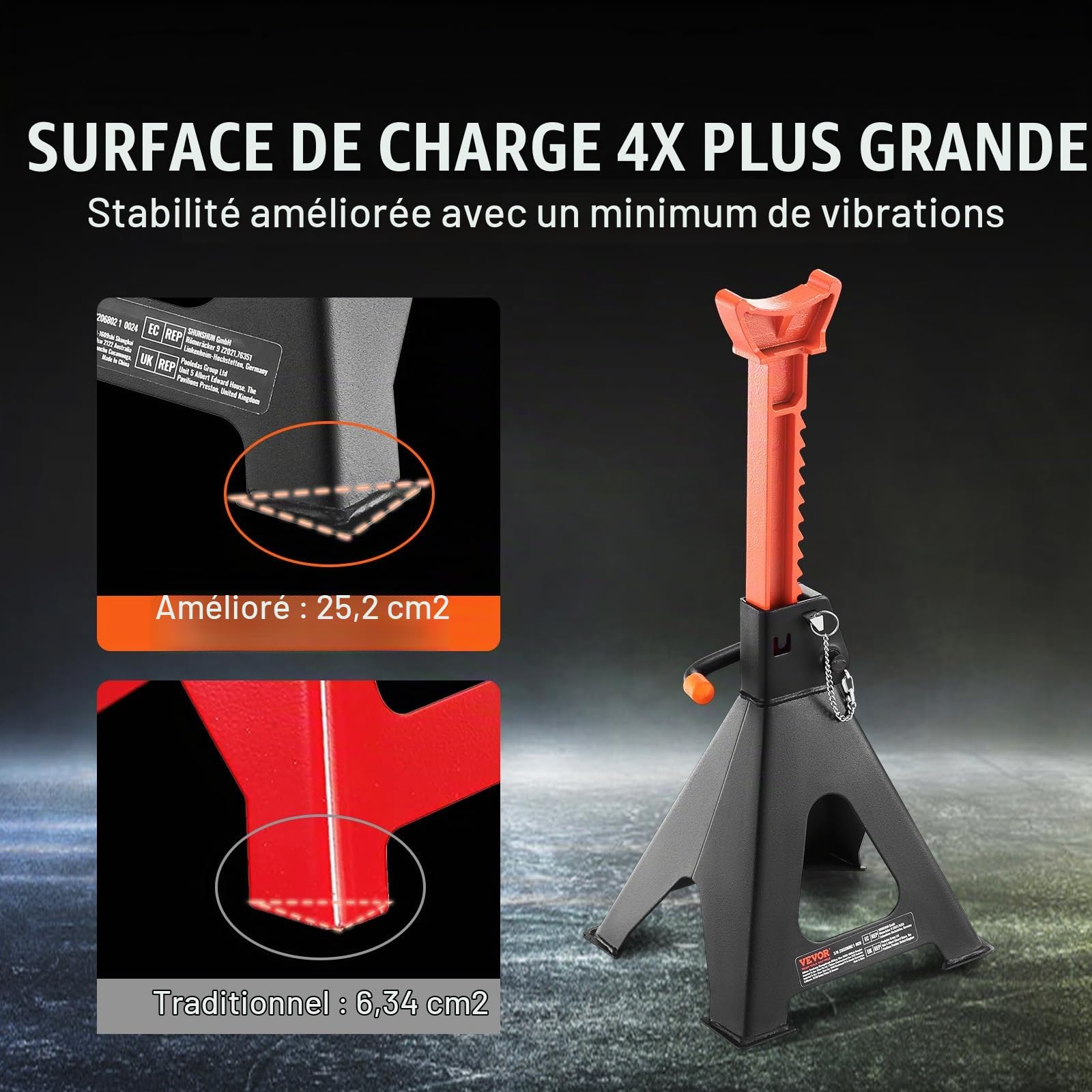 VEVOE 1 Paire de Chandelles de Levage Capacité 6 tonnes Chandelle de Voiture Réglable en Hauteur 360-585 mm en Acier Double Verrouillage Aides pour Soulever des Véhicules Auto SUV Atelier Dépannage