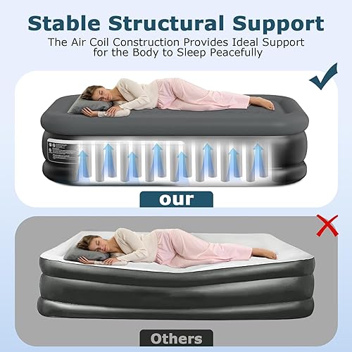 Miniatura 2 de Colchón de aire Queen de 18 pulgadas con bomba integrada, colchón inflable de lujo, colchón de aire Queen duradero con bomba integrada, colchón
