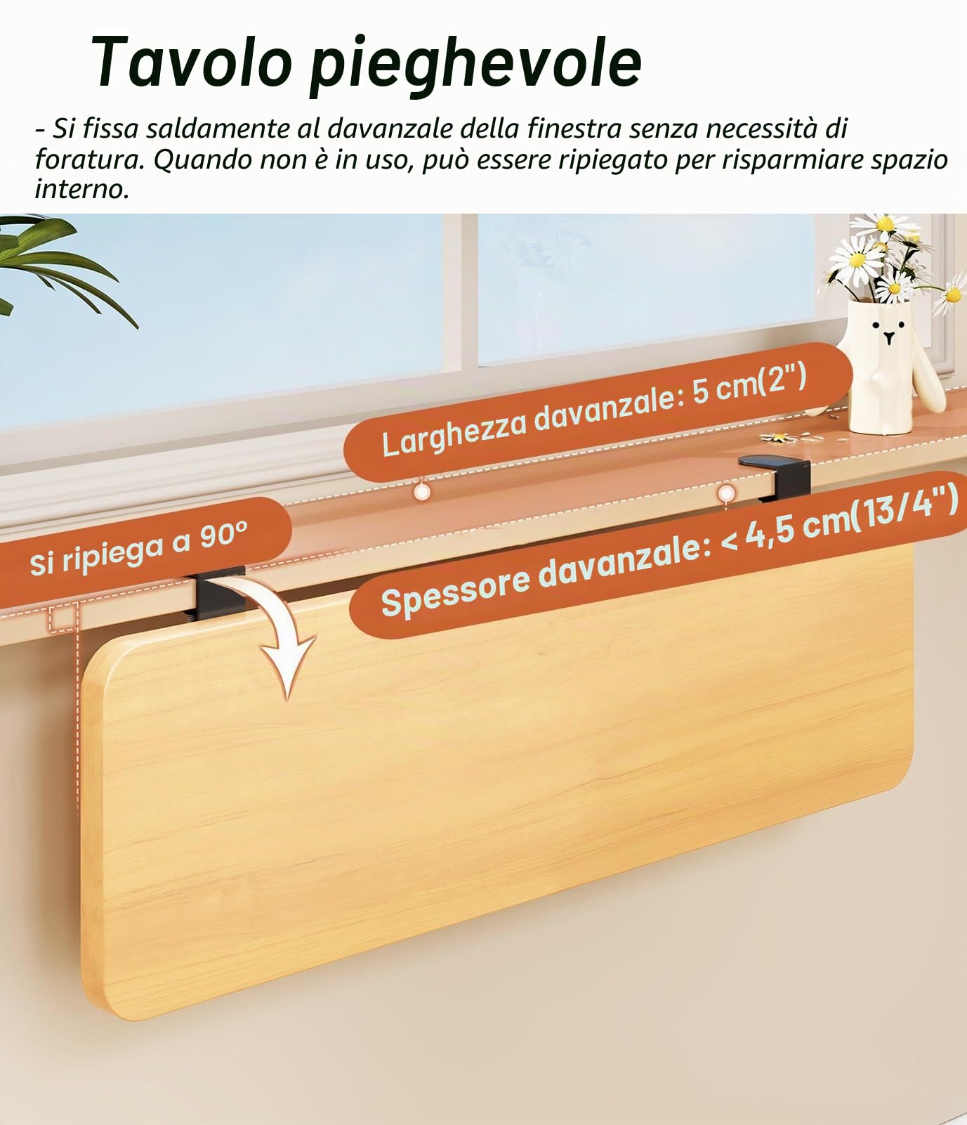 Mensola per Davanzale Finestra Trespolo Pieghevole per Gatti con Morsetto di Supporto, Tavolo Estensibile per Davanzale Senza Fori, Pannello di Estensione(Light brown,17.5x25cm(6 7/8x9 7/8"))