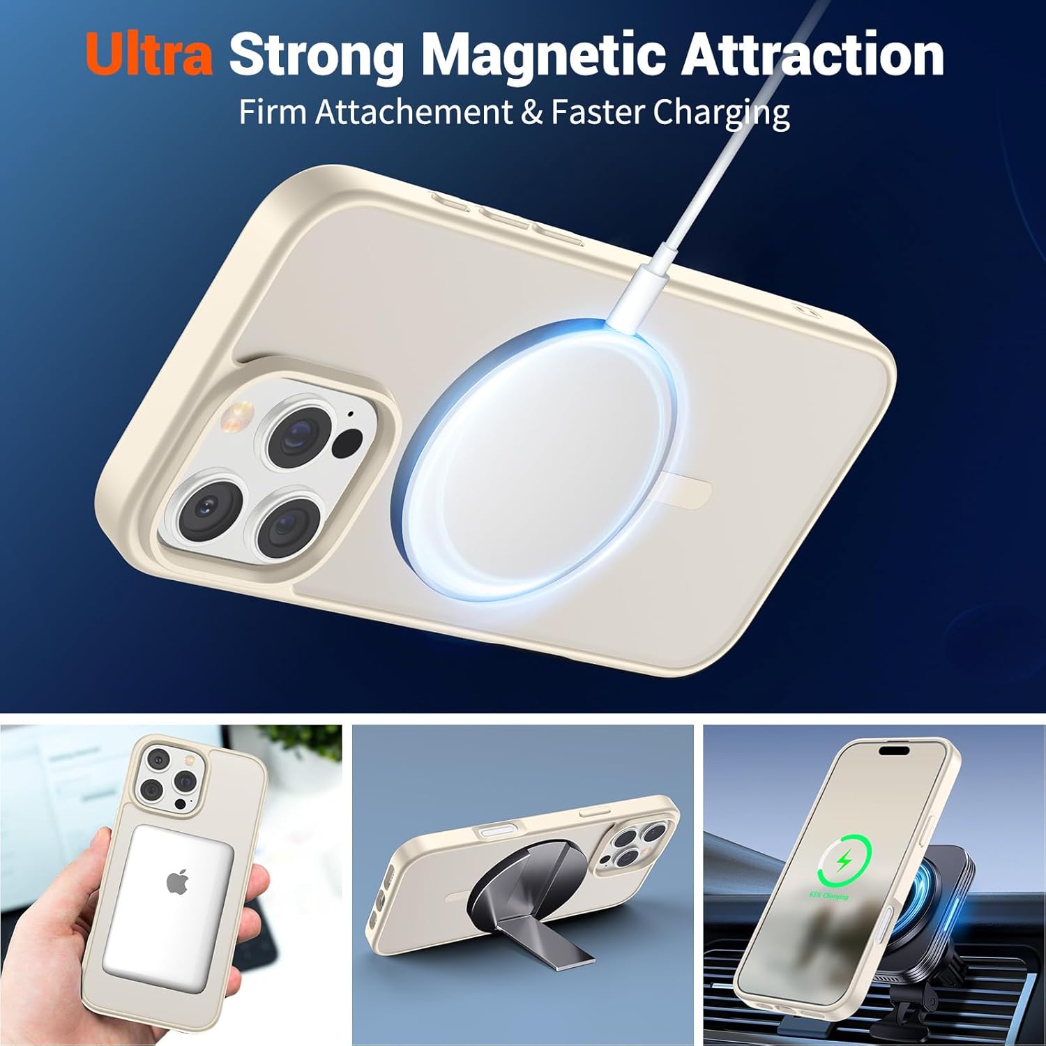 SUPFINE Magnetic for iPhone 16 Pro Case (Compatible with MagSafe) (Military Grade Drop Protection) Translucent Matte Shockproof with Anti-Fingerprint Phone Case,Antique White - Image 5