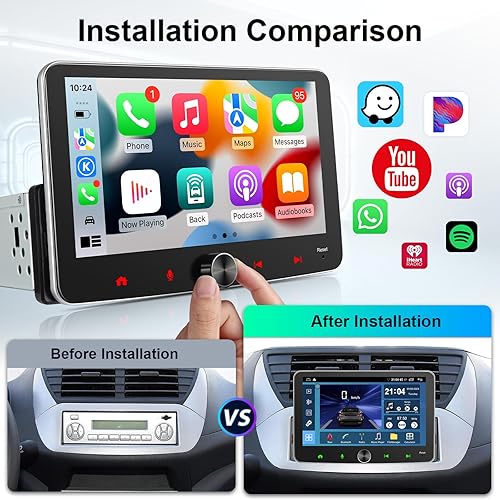 Miniatura 7 de Radio de pantalla táctil de un solo DIN unidad principal de pantalla táctil CarPlay Android Auto de 7 pulgadas, estéreo de coche 1 DIN con perilla