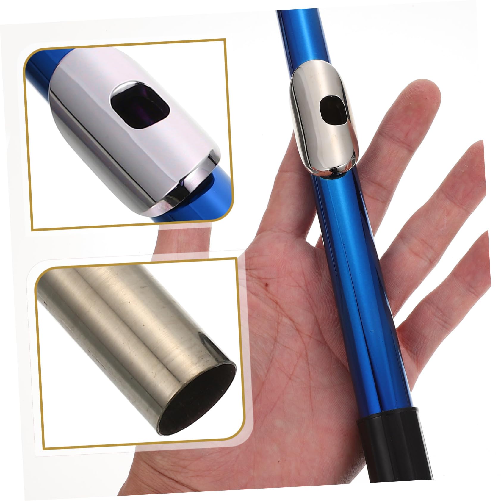 Flauta de Metal de 16 Orificios en Latón Blanco Niquelado | Azul, Abs, Repuesto y Accesorio para Alumnos y Profesionales, Piezas para Instrumentos de Viento