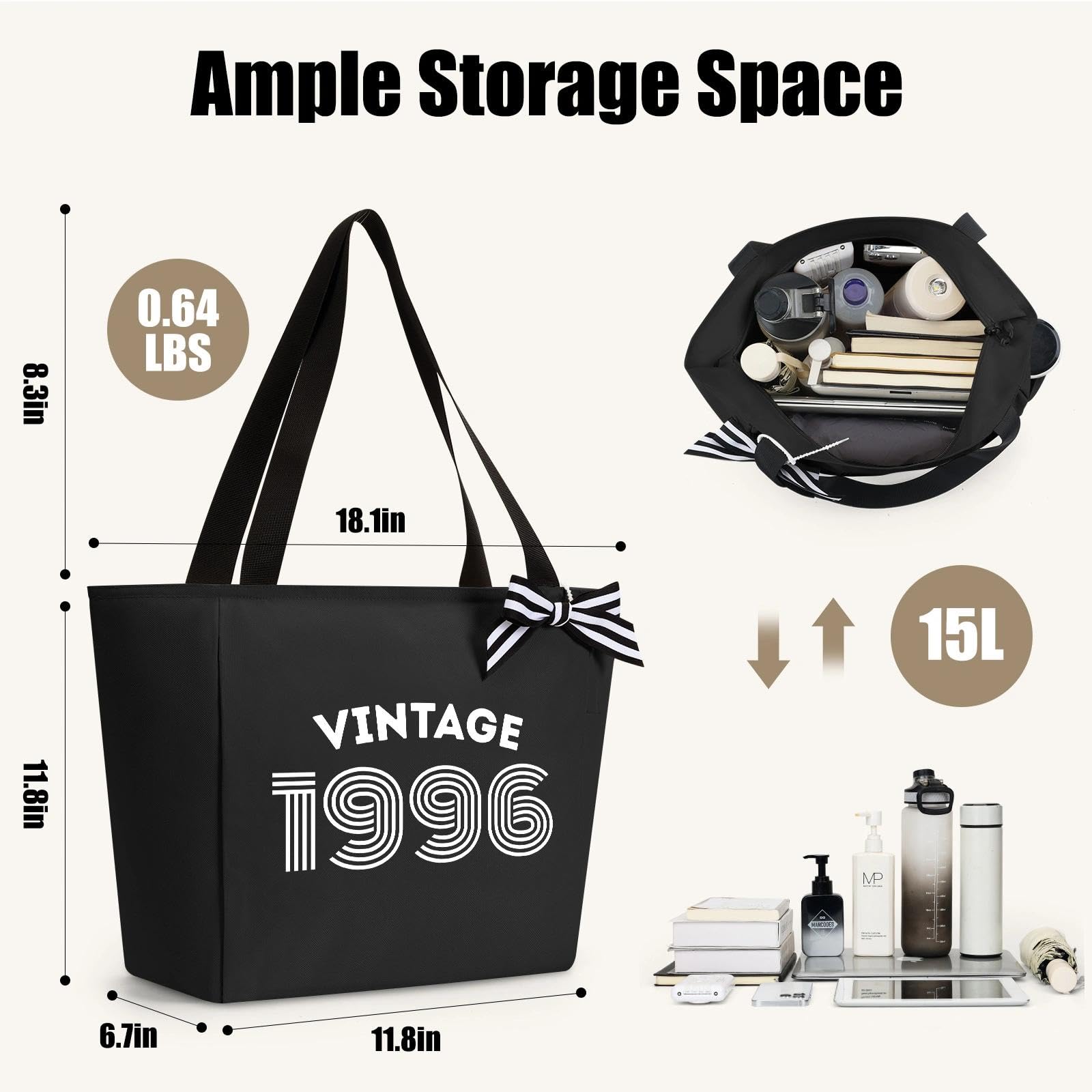 Vavabox Sac de Plage Femme, Cadeaux d'Anniversaire Unique pour 16/18/30/40/50/60 Ans, Cabas Vintage Personnalisable