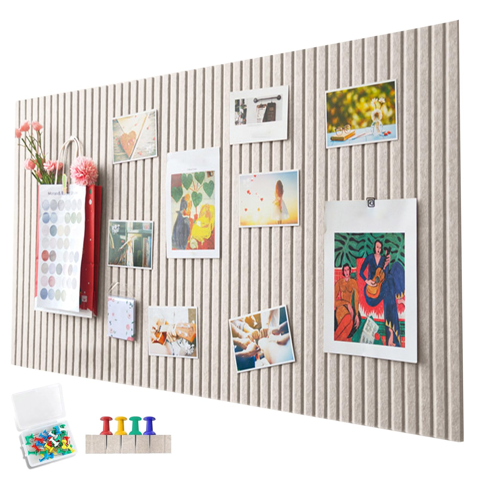 60 x 40 cm large cork board, large pin board, decorative cork wall made of felt, 0.9 cm thick, foldable photo board with self-adhesive tape, felt self-adhesive vision board, push pins felt-image-1