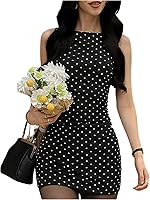 Verdusa Women's Polka Dot Ruched Sleeveless Bodycon Mini Dress - Festival Concert Date Night Outfits