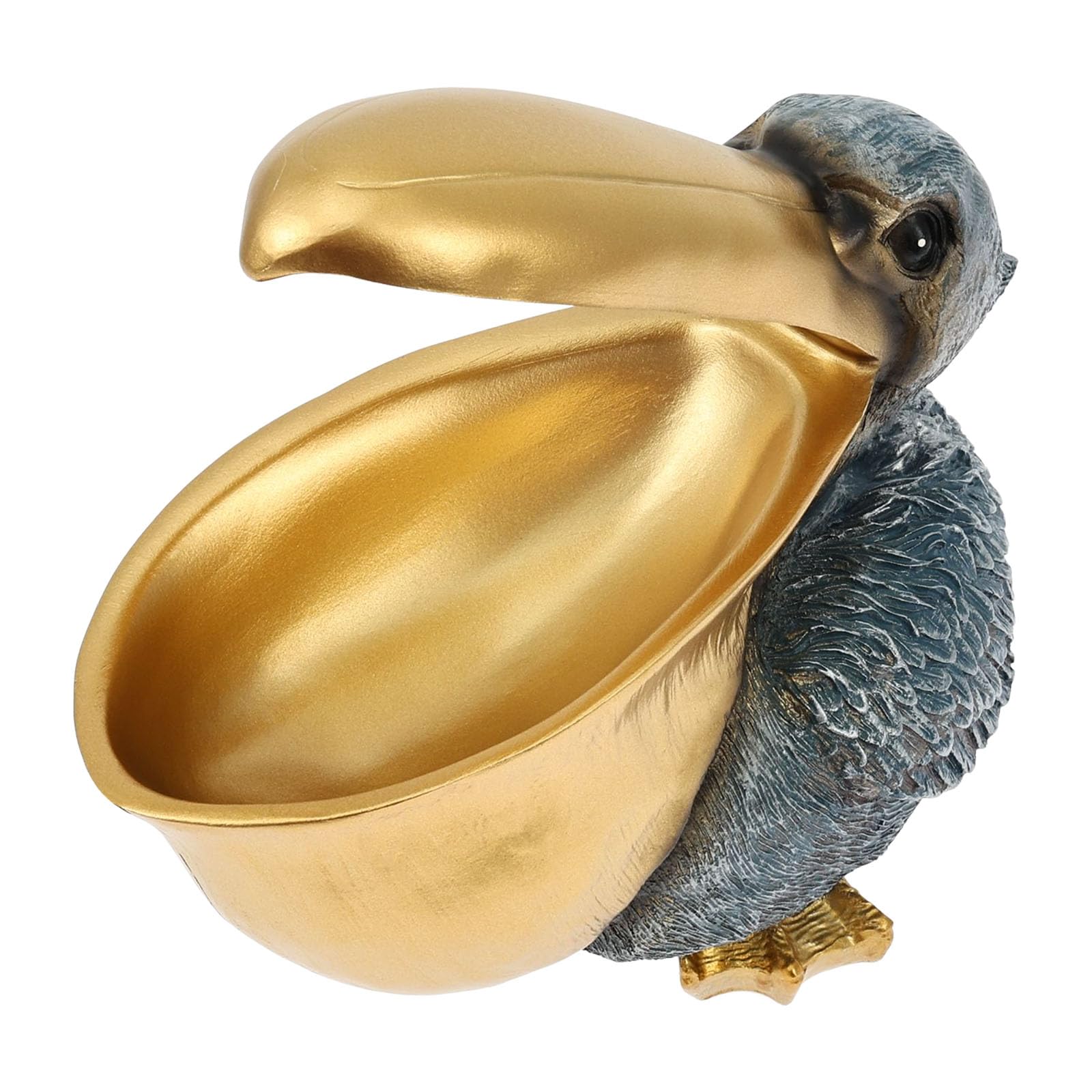 Pelican Key Holder Statue, Creative Resin Big Mouth Bird Figurine for Entryway Table, Fun Animal Candy Dish and Catchall Tray, Unique Decorative Bowl for Keys Wallet Phone Home Office Decor(golden)