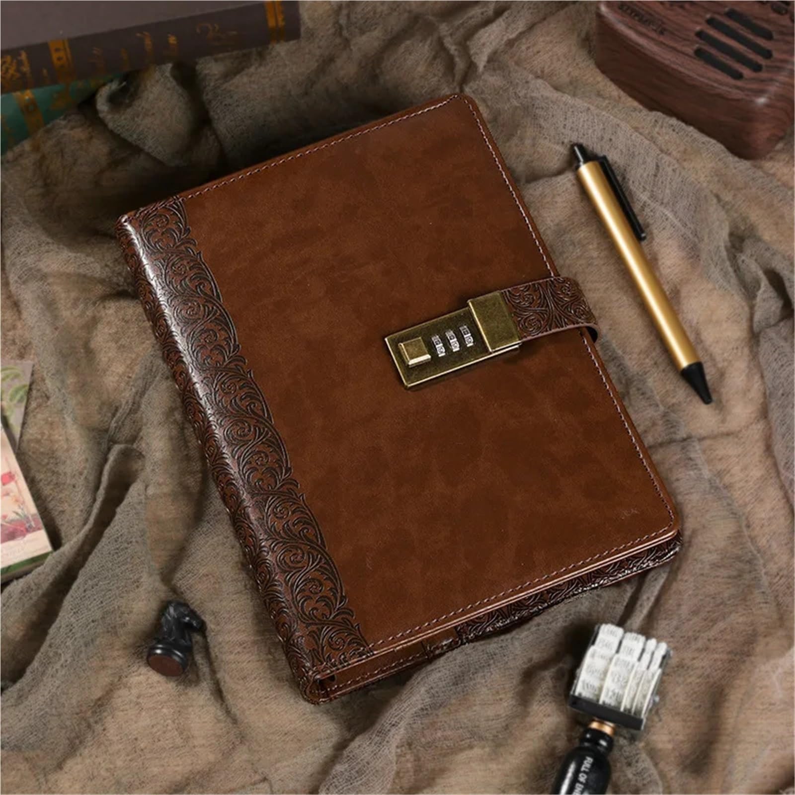 Carnet Mot De Passe Journal A5 classeur Cahier avec Serrure Spirale Journal Anneaux Bloc-Notes carnet de Croquis Cadenas Agenda planificateur Papeterie Organisateur carnet de Notes(Grey)