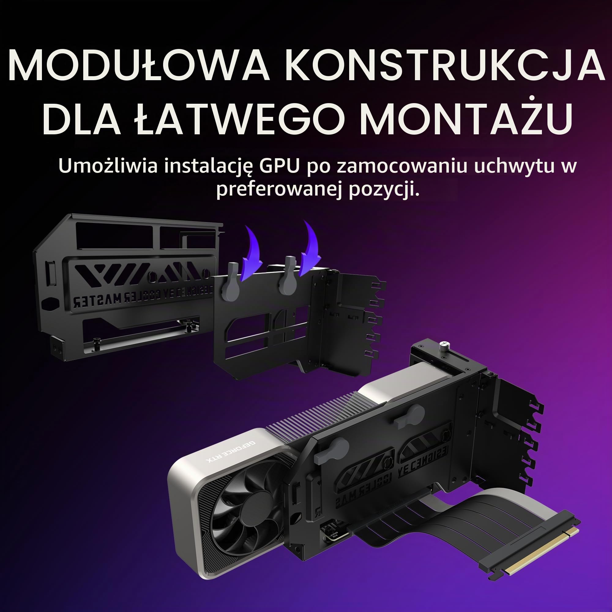 Cooler Master MasterAccessory Zestaw pionowych uchwytów na karty GPU V3, czarny, wysokiej jakości kabel riser PCI-E 4.0 x16-165 mm, kompatybilny z PCIe 3.0, regulowana długość do E-ATX|ATX|Micro ATX