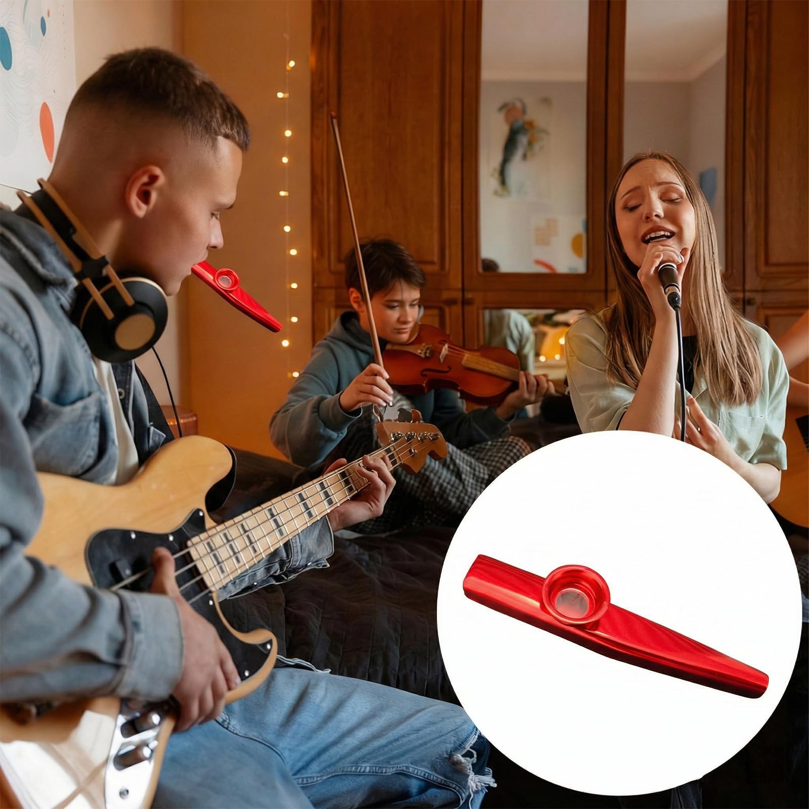 1 instrument Kazoo (czerwony), z 10 membranami Kazoo, osłoną ochronną i tubą, oryginalny instrument muzyczny – budzi kreatywność i samogłoski, pasuje do ukulele, gitar, partnerów i