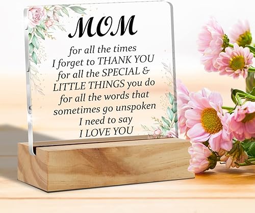 Miniatura 3 de Letrero acrílico con soporte de madera para el hogar, oficina, regalo para mamá de hija e hijo, texto en inglés "Thank You I Love You"