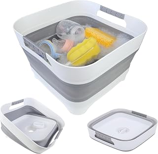 GIMWA Collapsible Wash Basin for Baby Bottles - Foldable 2.6 Gallon Dish Tub for Kitchen RV Camping Sink, BPA-Free Sturdy Design
