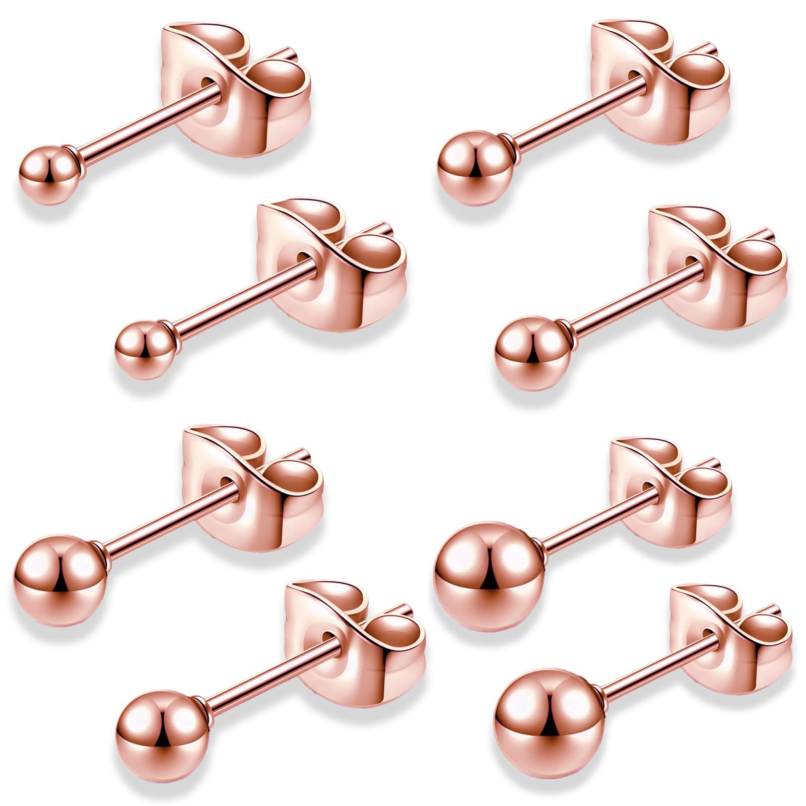 swars ピアス メンズ レディース サージカルステンレス 金属アレルギー対応 丸玉 ボール 両耳用 8個セット 4ペア (ピンクゴールド 2mm3mm4mm5mm)