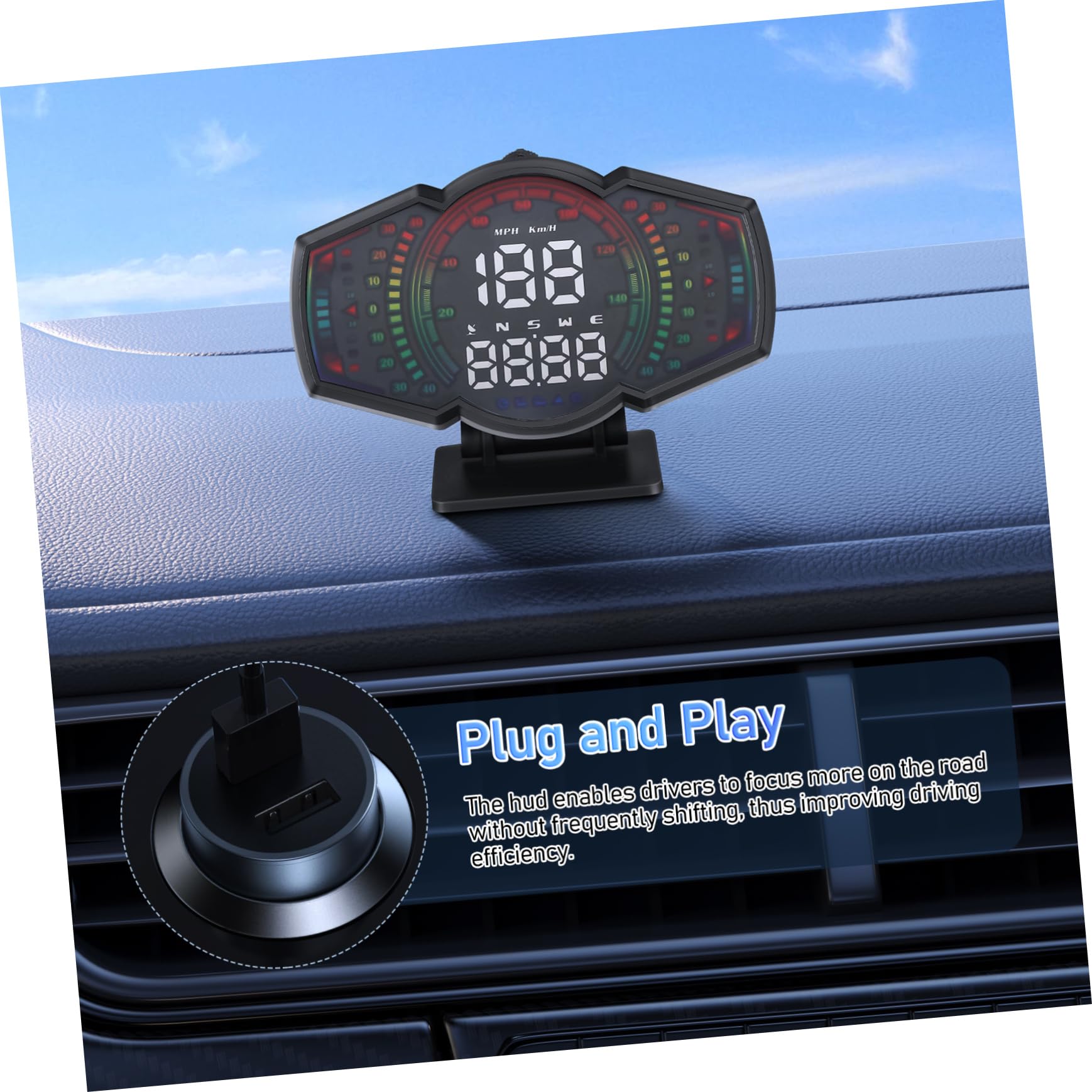 PLAFOPE Display Head-up per Auto con Gps Monitor di Velocità Digitale e Inclinometro in Abs+pc per Guida Sicura in Città e Viaggi Lunghi con Visualizzazione Velocità